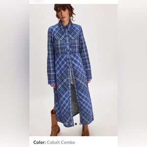 EUC We The Free Ruth Long Shirt, size 8, Worn 1 time & dry cleaned… vibrant blue